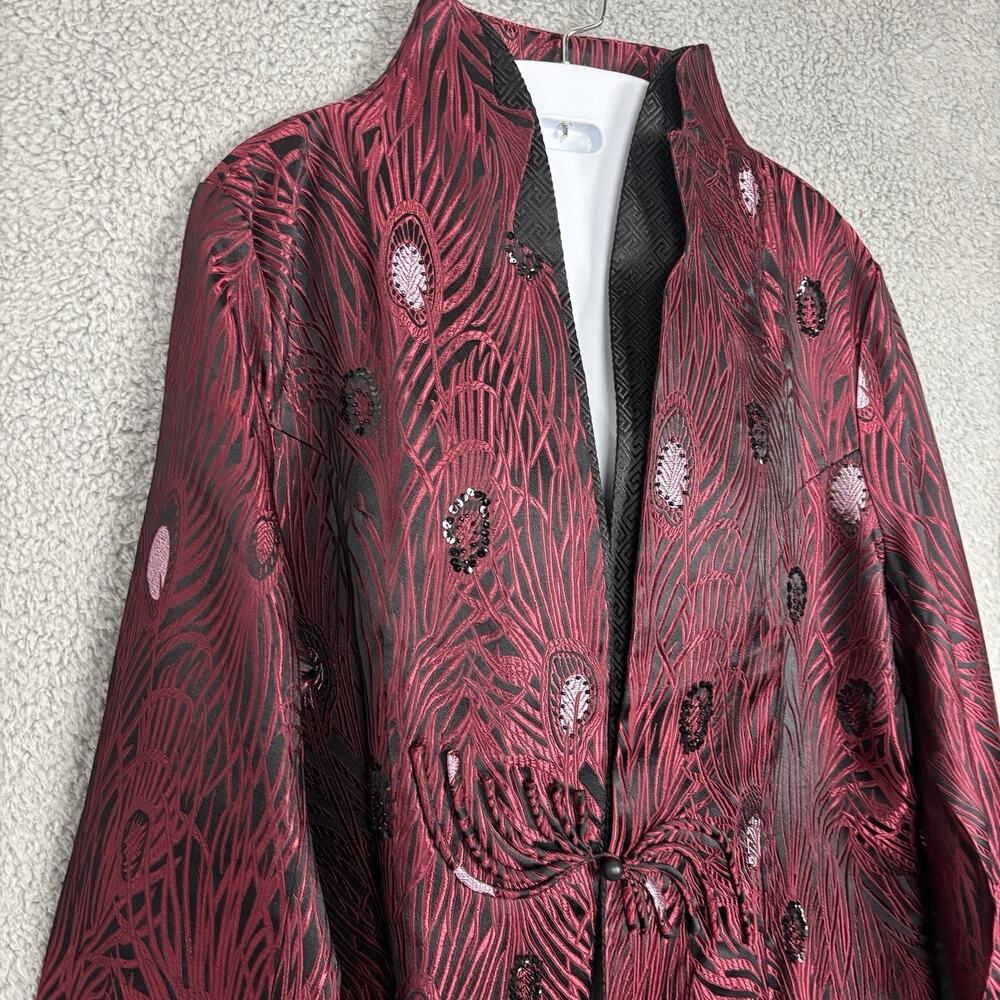 Dragon Silk Jacket Coat Womens Size XL Shanghai China Dark Red Black Vintage